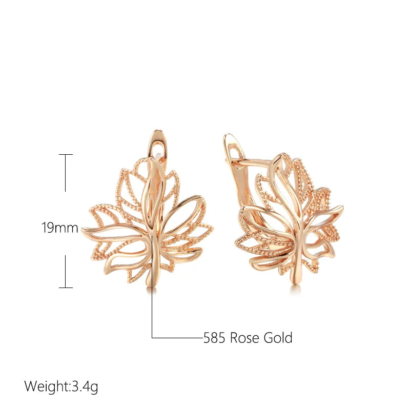 Korean Glossy Hollow Clip Earrings 585 Rose Gold Life Tree Bling Hoops Wedding Earrings for Women Golden Jewelry Christmas Gift