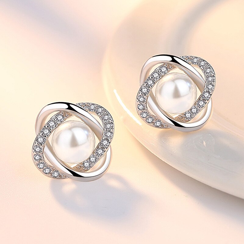 XIYANIKE Zircon Crystal Pearl Earrings For Women New Arrival Fashion Luxury Rotate Silver Color Earrings Jewelry VES6670