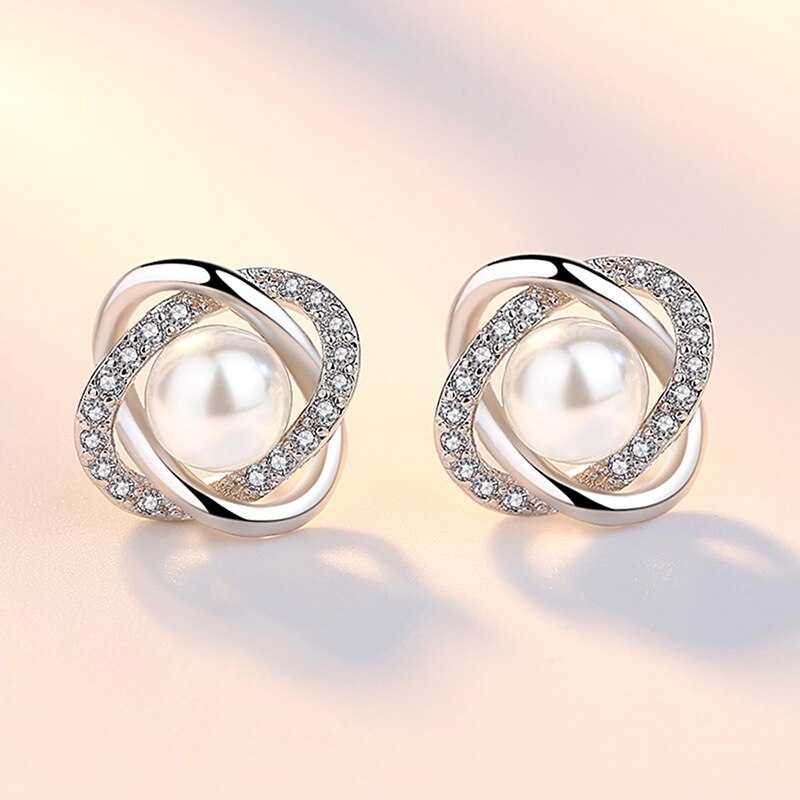 XIYANIKE Zircon Crystal Pearl Earrings For Women New Arrival Fashion Luxury Rotate Silver Color Earrings Jewelry VES6670