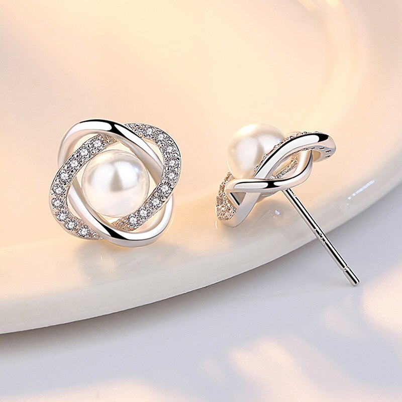 XIYANIKE Zircon Crystal Pearl Earrings For Women New Arrival Fashion Luxury Rotate Silver Color Earrings Jewelry VES6670