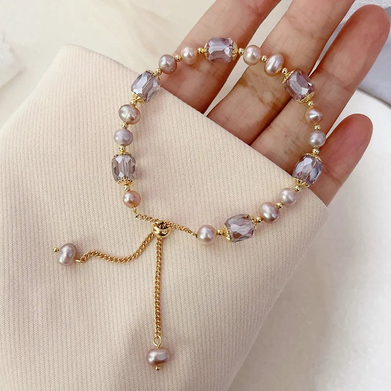 Natural Freshwater Pearl Bracelet for Women Summer Accessories for Girls Adjustable Size Crystal Bracelet Nice Girls Gifts