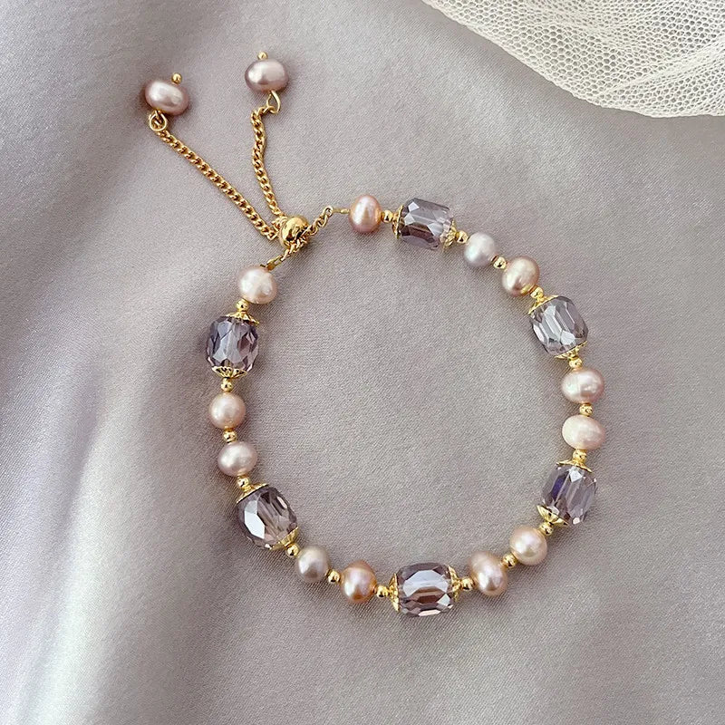 Natural Freshwater Pearl Bracelet for Women Summer Accessories for Girls Adjustable Size Crystal Bracelet Nice Girls Gifts