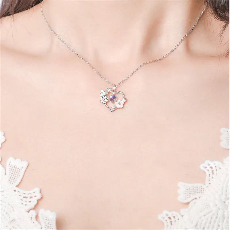 925 Sterling Silver Shell Flower Heart Charm Necklaces &amp; Pendants Choker Necklace For Women Statement Wedding Party Jewelry