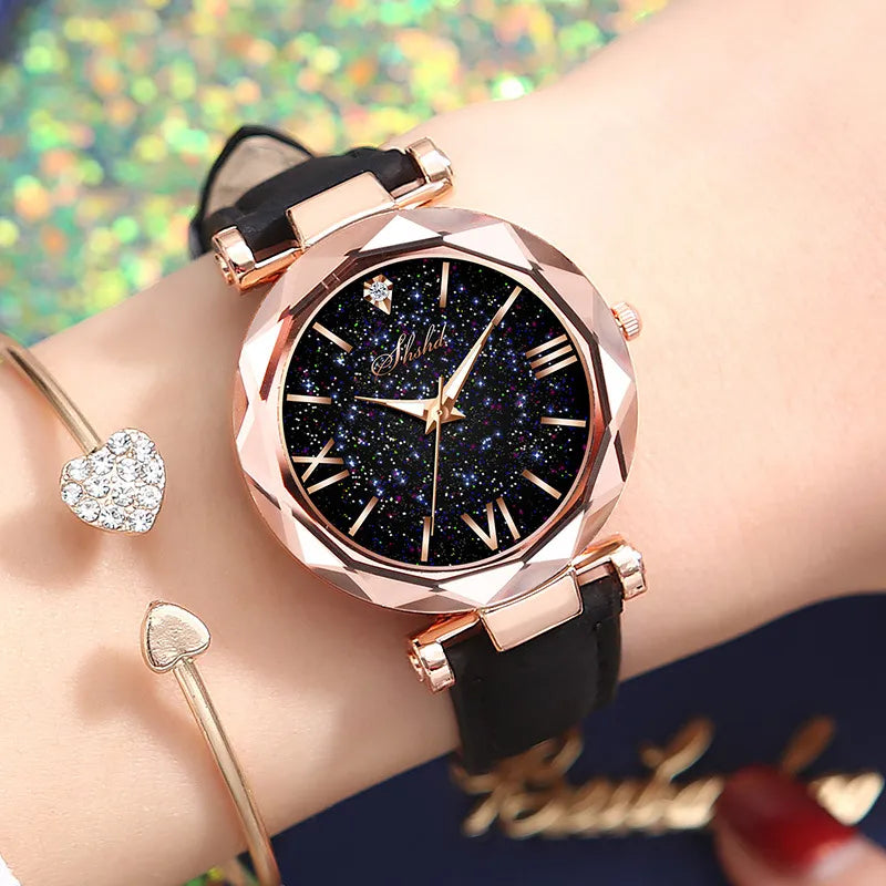 Women Watch Rhinestone Romantic Starry Sky WristWatch Fashion Ladies Leather Watch Clock for Women Relogio Feminino Montre Femme