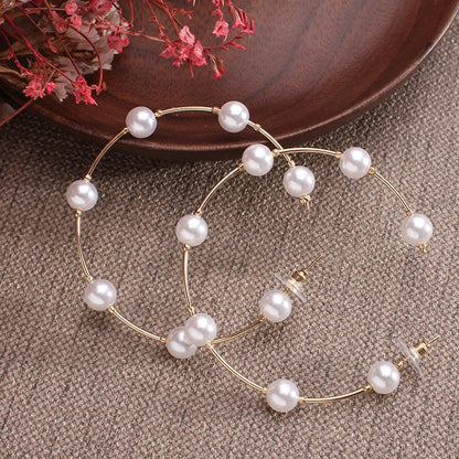 New white boho imitation pearl round circle hoop earrings jewelry statement earrings