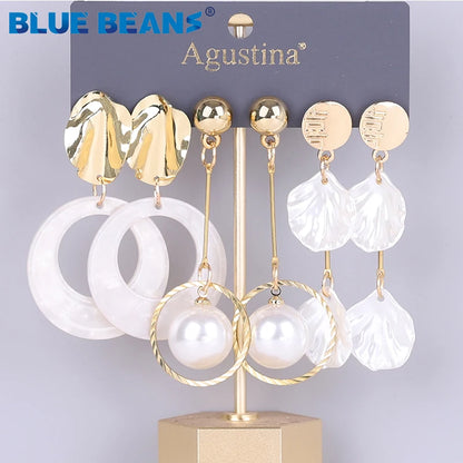 BLUE BEANS Set Earring For Women Drop Earrings Fashion Jewelry Long white Earrings Set Girls acrylic Boho Girls Dangle Earring