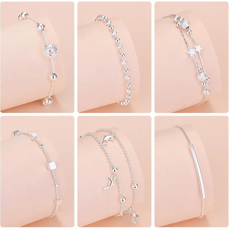 925 Sterling Silver Lucky Bead Charm Bracelet For Women Chain Round Bangles Fashion Luxury Quality Jewelry Christmas Accessories