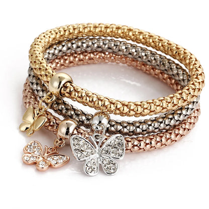 3Pcs Tree of Life Bracelet Crystal Owl Key lock Music Note Owl butterfly Heart Charm Bangle For Women Fashion Jewelry Gift