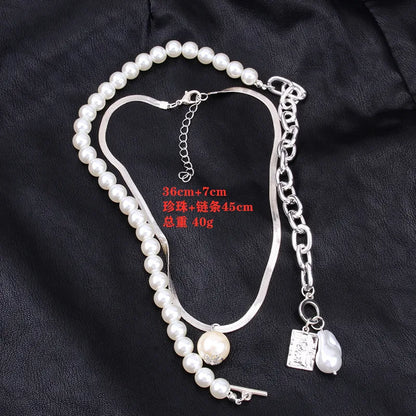 Fashion Chain Pearl Necklace For Women Baroque Pearl Metal Charm Pendant Necklaces Choker Snake Chain Jewelry Gold Silver Color