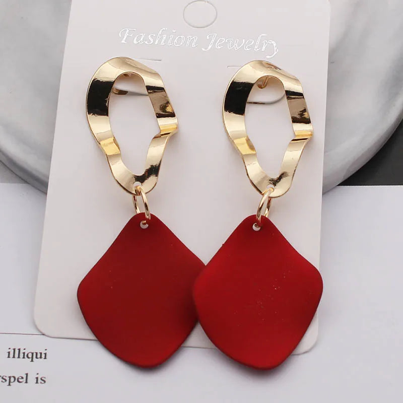 New Fashion Statement Earrings Green White Red Geometric Drop Earrings for Women Punk Metal Earring Trendy Jewelry Elegant