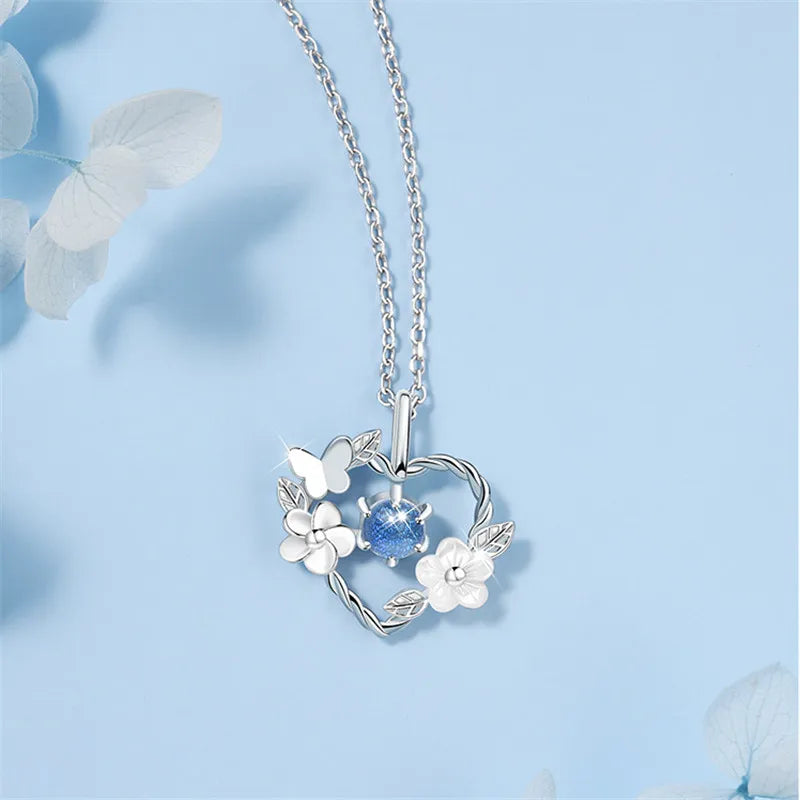 925 Sterling Silver Shell Flower Heart Charm Necklaces &amp; Pendants Choker Necklace For Women Statement Wedding Party Jewelry