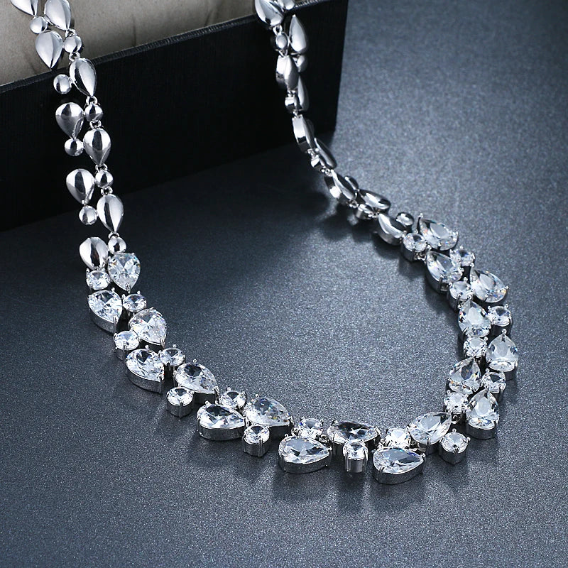 EMMAYA Stunning Big Carat Round CZ Crystal Necklace Luxury Bridal Party Jewelry For Wedding Evening