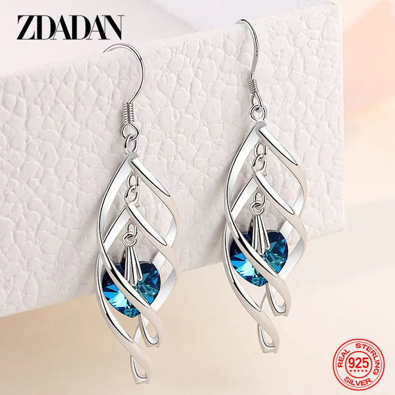 ZDADAN New Arrival 925 Sterling Silver Crystal Long Dangle Earrings For Women Charm Wedding Party Jewelry Gift