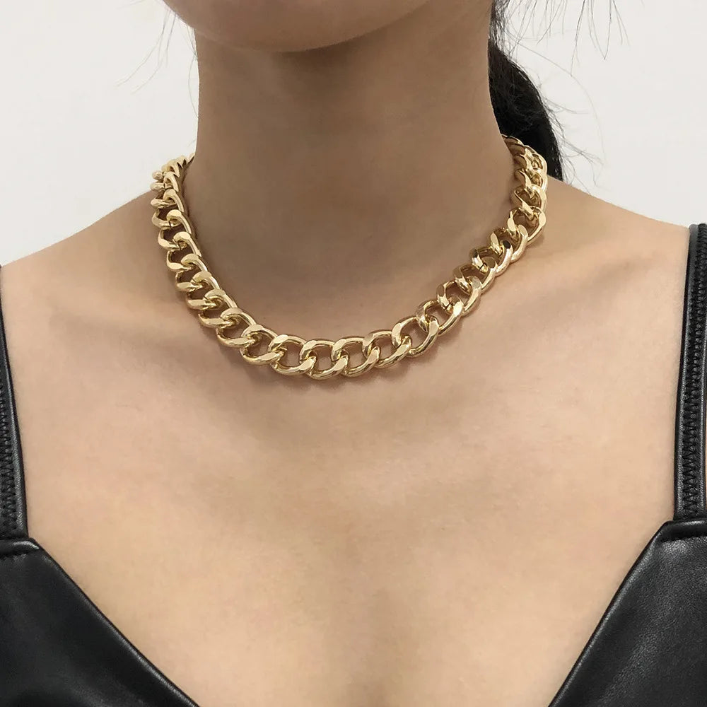 2021 Fashion Big Necklace for Women Twist Gold Color Silver Plated Chunky Thick Lock Choker Chain Necklaces Party Jewelry Gifts