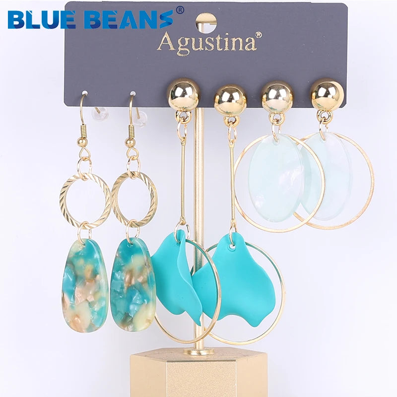 BLUE BEANS Set Earring For Women Drop Earrings Fashion Jewelry Long white Earrings Set Girls acrylic Boho Girls Dangle Earring