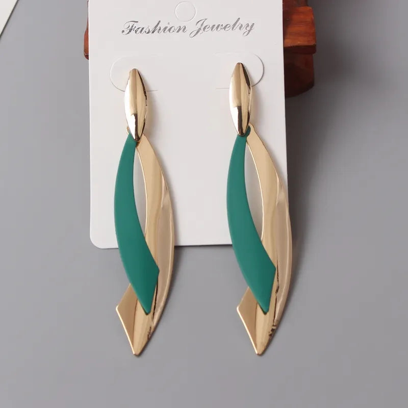 European Statement Geometric Leaf Drop Earrings For Women Long Brincos Party Jewelry Smooth Green Red Color Christmas Gift