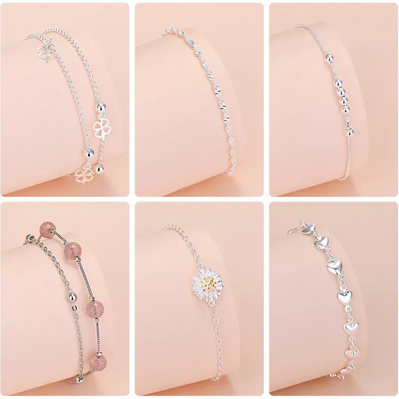 925 Sterling Silver Lucky Bead Charm Bracelet For Women Chain Round Bangles Fashion Luxury Quality Jewelry Christmas Accessories