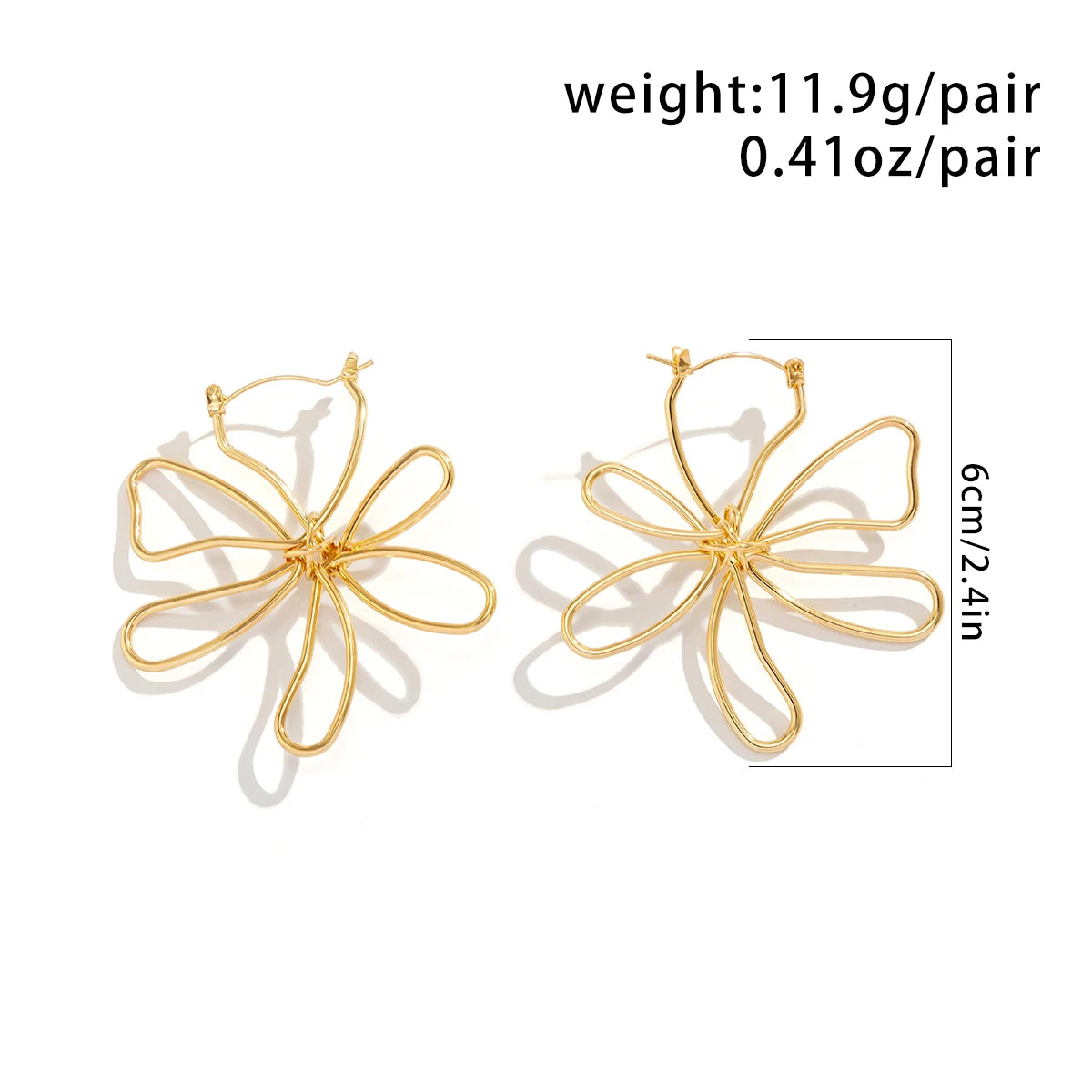 Vintage Gold Color Metal Hollow out Big Flower Stud Earrings for Women Simple Geometric Earrings Party Gift 2023 New