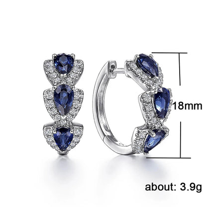 Huitan Luxury Trendy Blue Cubic Zirconia Hoop Earrings Wedding Party Elegant Accessories for Women Anniversary Gift New Jewelry