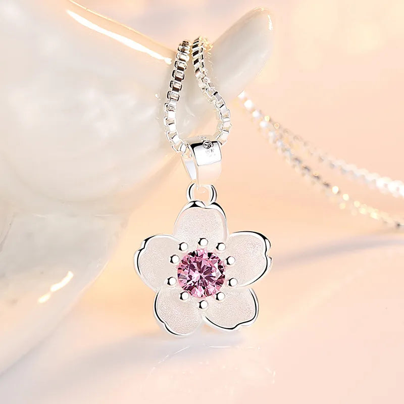 925 Sterling Silver Pink Purple Peach Blossom Necklaces For Women Luxury Quality Jewelry Free Shipping Offers GaaBou Jewellery