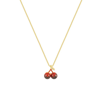 New Wine Red Cherry Gold Colour Pendant Necklace For Women Personality Fashion Necklace Wedding Jewelry Birthday Gifts