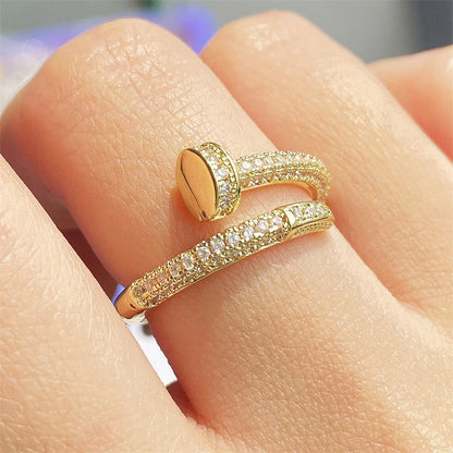 Adjustable Nail Rings For Women Korean Fashion Punk Cubic Zirconia Finger Ring Daily Simple Jewelry