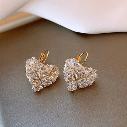 Korean New Design Fashion Jewelry 14K Gold Plated Luxury Zircon Heart Earrings Elegant Women&