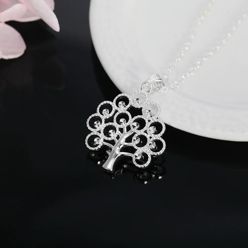 45cm 925 Sterling Silver fine tree Pendant Necklace For Women Fashion charms Christmas gifts party Wedding Jewelry