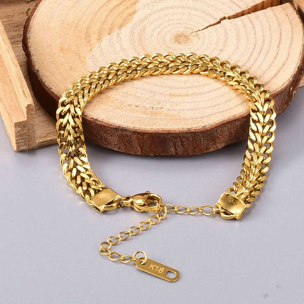 316L Stainless Steel Double Spell Gold Color Thick Twist Chain Bracelet Female Ins Simple Design Jewelry