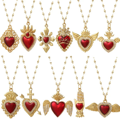 Cute Heart Pendant Necklace for Women Red Love Dijes Gold Color Collares Long Stainless Steel Chains Excellent Quality