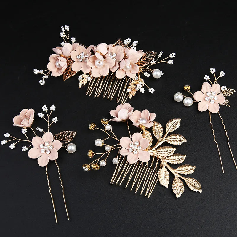 Wedding Bride Hairpin Hair Clips for Women Bridal Hair Accessories Pearl Rhinestone Flower Hair Combs Hairband Wedding Jewelry