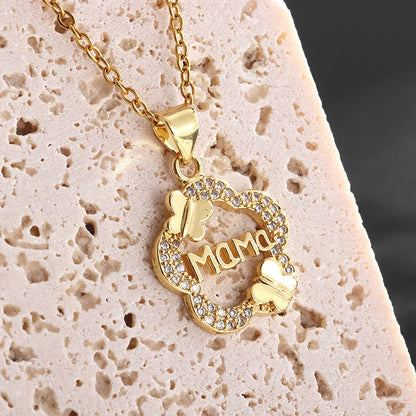 Exquisite Zircon Butterfly Letter Pendant Necklace Women&