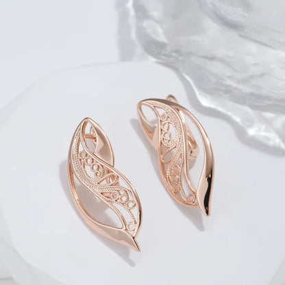 Kinel New Trend Glossy Dangle Earring For Women 585 Rose Gold Color Unusual Hollow Ethnic Bride Drop Earrings Daily Fine Jewelry