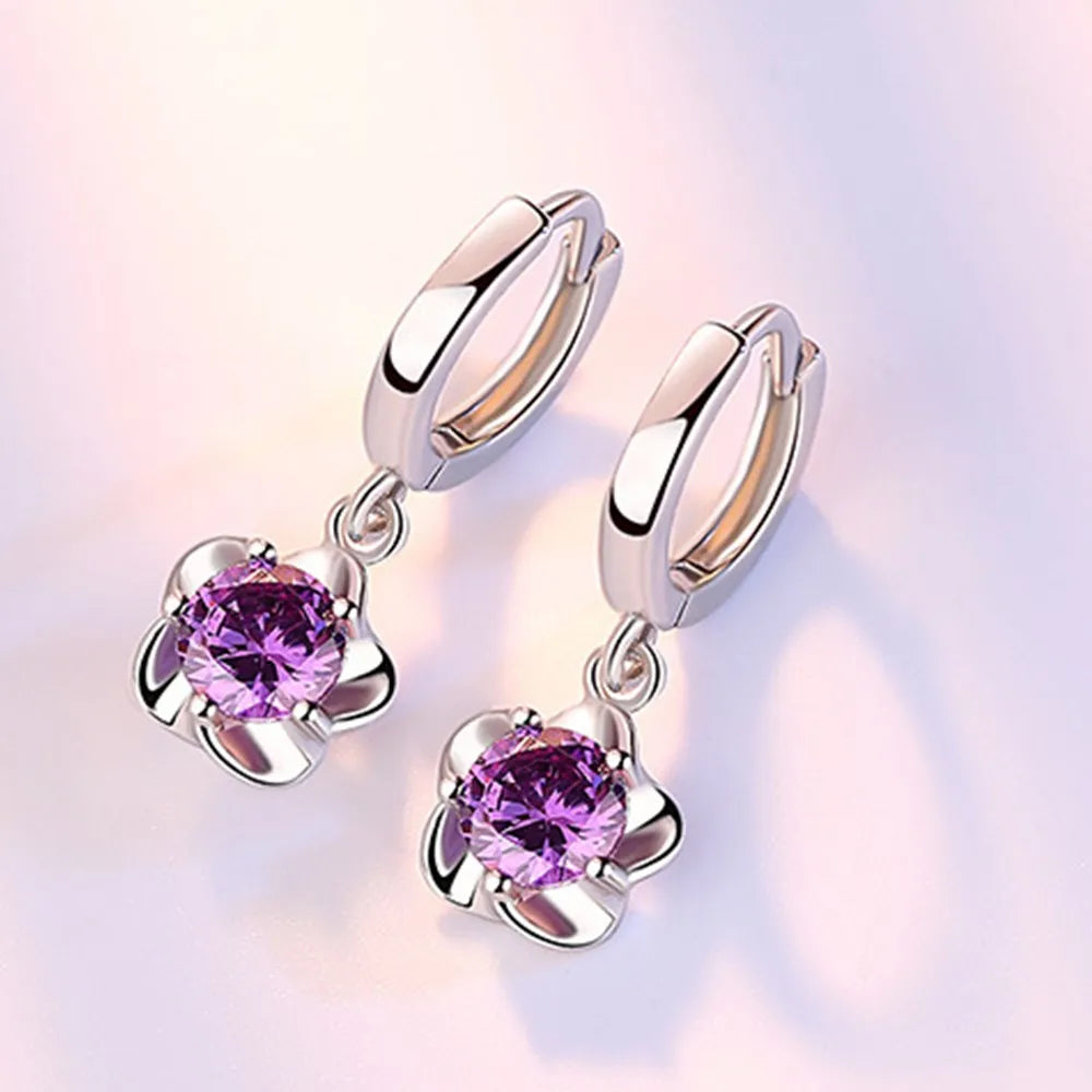 925 Sterling Silver Earrings Jewelry High Quality Retro Simple Pattern Purple White Zircon Earrings Hot Sale