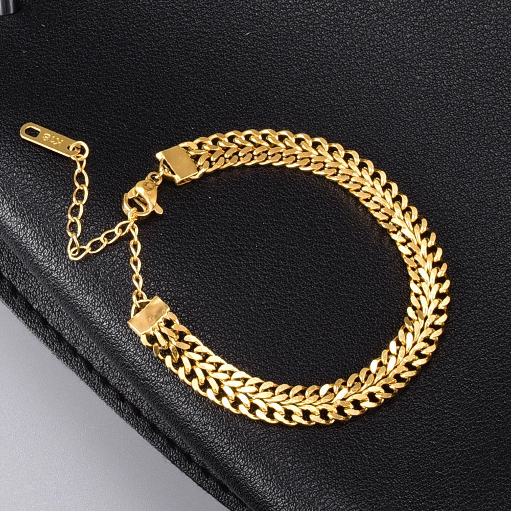 316L Stainless Steel Double Spell Gold Color Thick Twist Chain Bracelet Female Ins Simple Design Jewelry