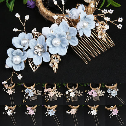 Wedding Bride Hairpin Hair Clips for Women Bridal Hair Accessories Pearl Rhinestone Flower Hair Combs Hairband Wedding Jewelry