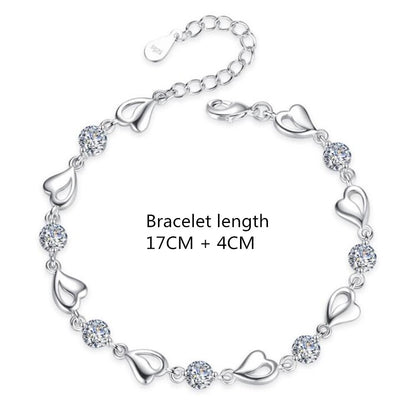 URBABY 925 Sterling Silver Bracelet Jewelry High Quality Retro Heart Wedding Shaped Cubic Zirconia Length 17CM+4CM