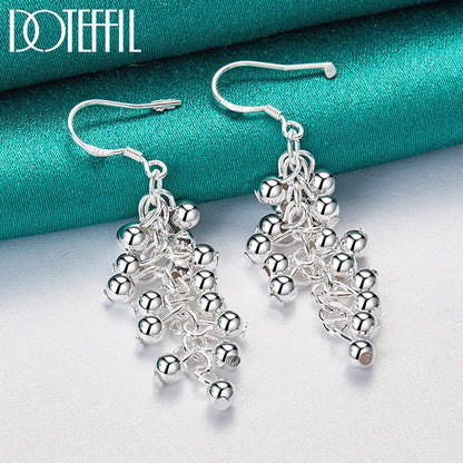 Sterling Silver Smooth Grape Bead Ball Earrings Fashion For Woman Charm Earrings Wedding Jewelry