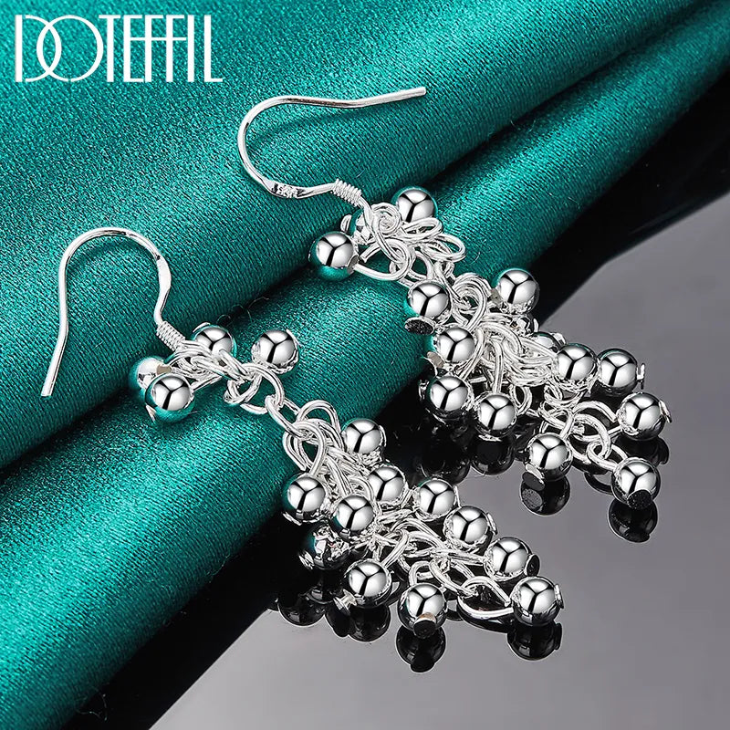 Sterling Silver Smooth Grape Bead Ball Earrings Fashion For Woman Charm Earrings Wedding Jewelry