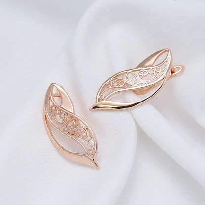 Kinel New Trend Glossy Dangle Earring For Women 585 Rose Gold Color Unusual Hollow Ethnic Bride Drop Earrings Daily Fine Jewelry