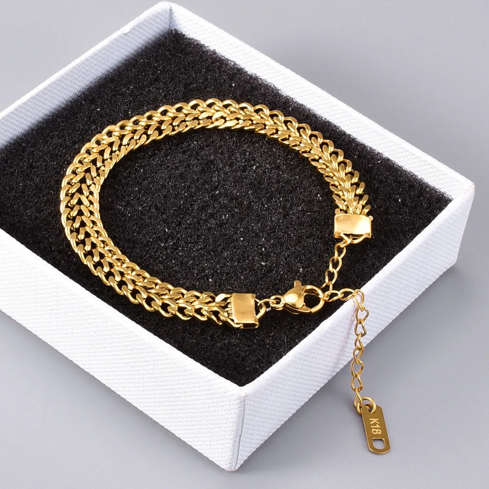 316L Stainless Steel Double Spell Gold Color Thick Twist Chain Bracelet Female Ins Simple Design Jewelry