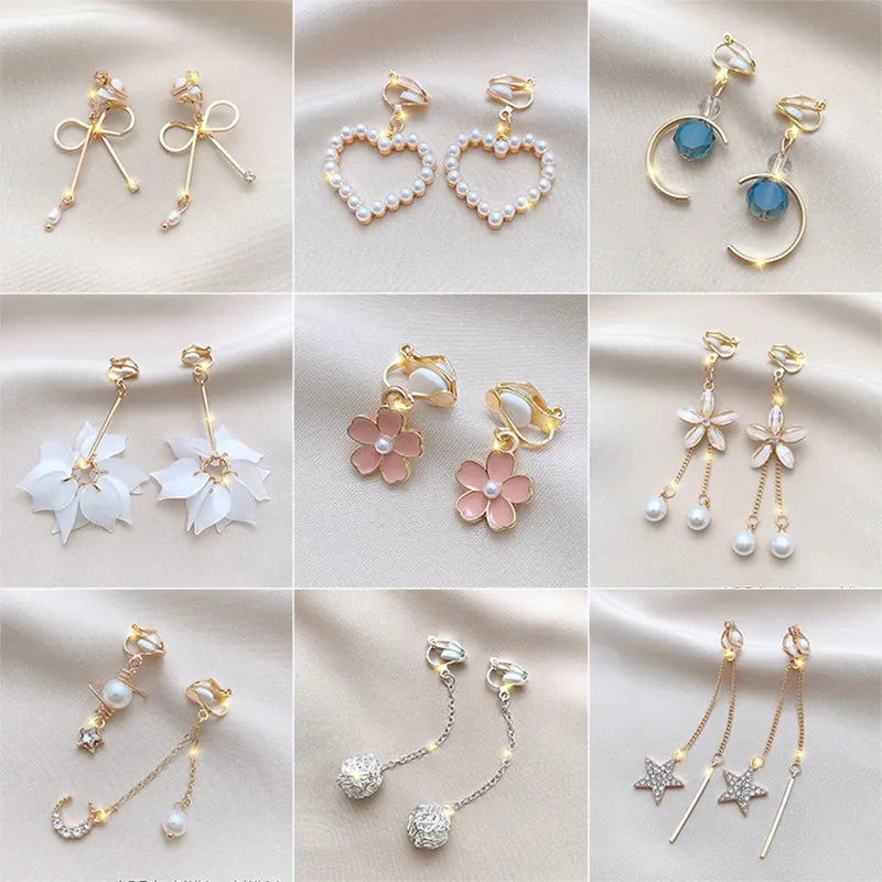 Fashion Tassel Ear Clip Non-Pierced Female Korean Style Temperament Earrings Super Fairy Jewelry Cute Cuff Earring Ear Clip Gift