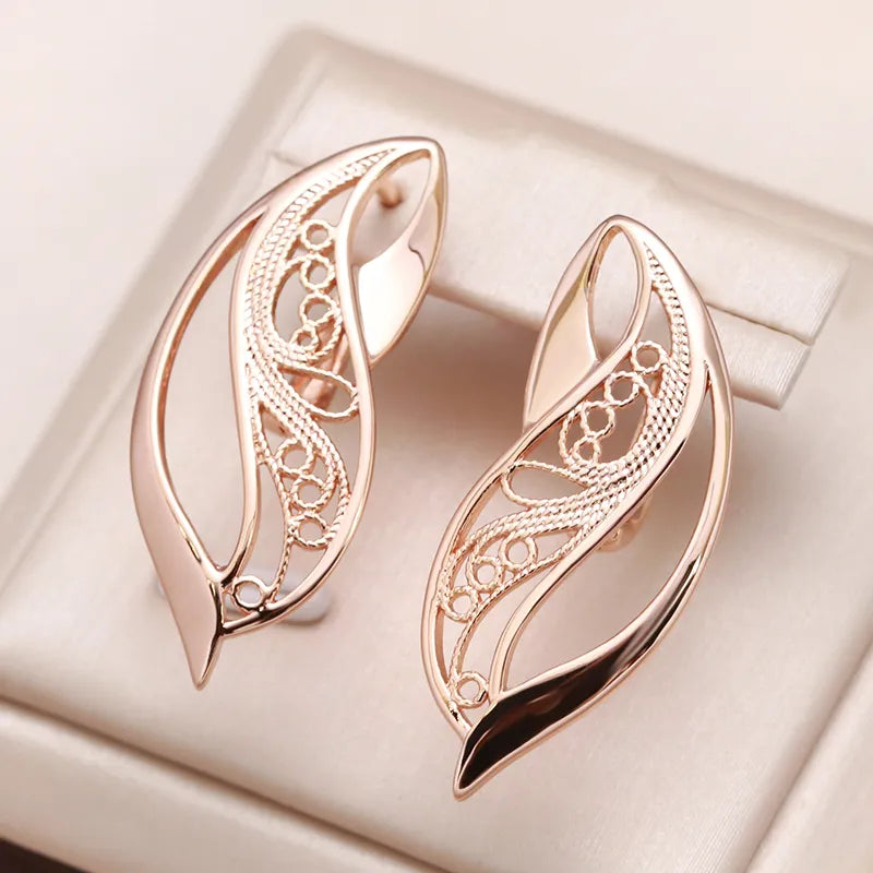 Kinel New Trend Glossy Dangle Earring For Women 585 Rose Gold Color Unusual Hollow Ethnic Bride Drop Earrings Daily Fine Jewelry