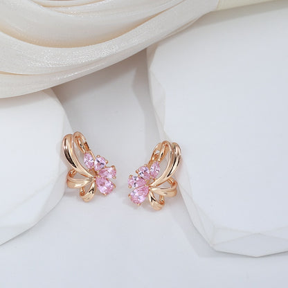 Geometric Pink Zircon English Lock Clip Earrings For Women 585 Rose Gold Color Vintage Wedding Trendy Jewelry Sexy Earrings