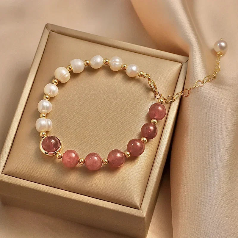 Pearls Gemstones Bracelets Shaped Pearls Fashionable Bracelets Crystal Girls Pink Crystal Glass Bracelets Accessories