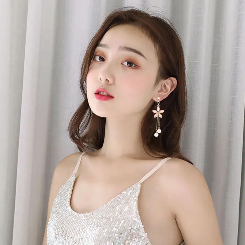 Fashion Tassel Ear Clip Non-Pierced Female Korean Style Temperament Earrings Super Fairy Jewelry Cute Cuff Earring Ear Clip Gift