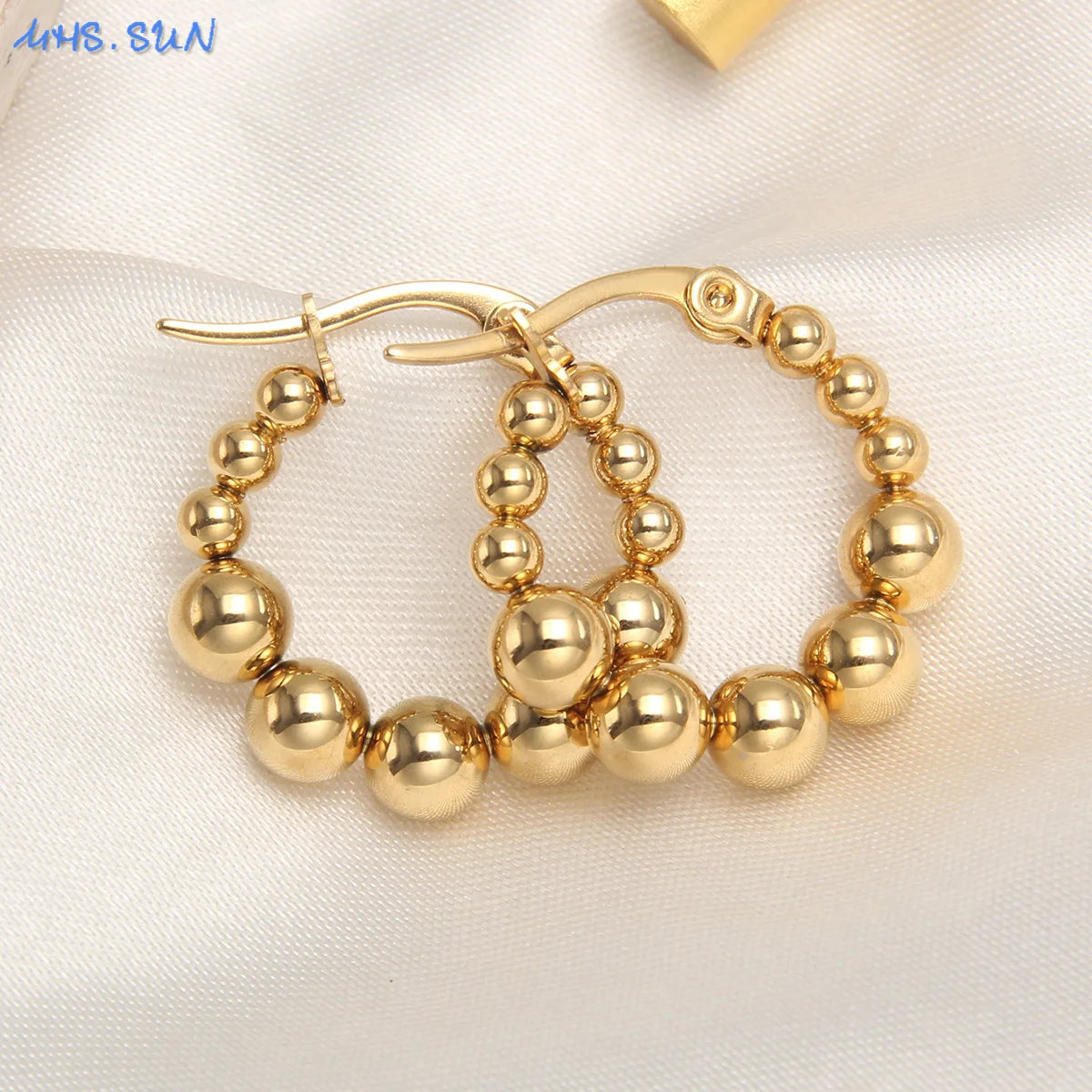 Luxury Gold Plated Square Round Stainless Steel Hoop Earrings Cross Ball Beads Earring For Women Girls Wedding Jewelry