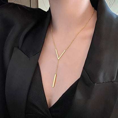 New V-shaped Long Sexy Clavicle Gold Colour Chain Necklace Choker for Women 2024 Fashion Jewelry Party Gifts