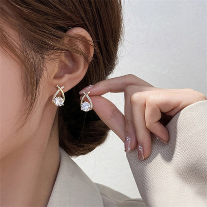 SKEDS Fashion Cross Stud Earrings For Women Girls Korean Style Elegant Crystal Jewelry Ear Rings Fishtail Lady Earrings Gift