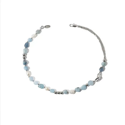 2022 New fashion blue natural stone mix freshwater pearl summer irregular original design sense INS exquisite necklace